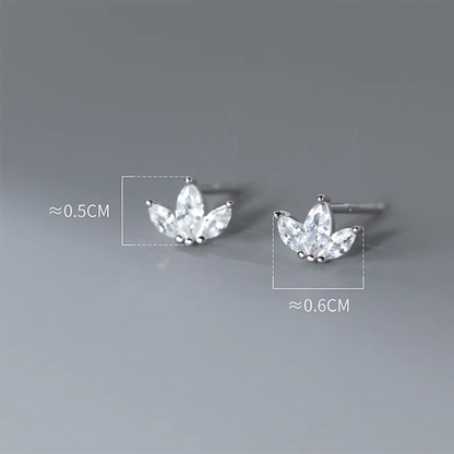 925 Sterling Silver Shiny Small Leaf Zircon Stud Earrings for Women Fashion Korean Teen Crown Piercing Pendientes Jewelry