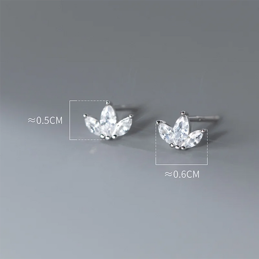 925 Sterling Silver Shiny Small Leaf Zircon Stud Earrings for Women Fashion Korean Teen Crown Piercing Pendientes Jewelry