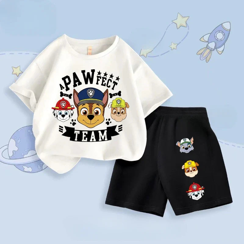 Summer New PAW Patrol Boys' Clothing Sets Children Short Sleeve Top Shorts Two Piece Suit Kids Casual Oufits Beach Clothing