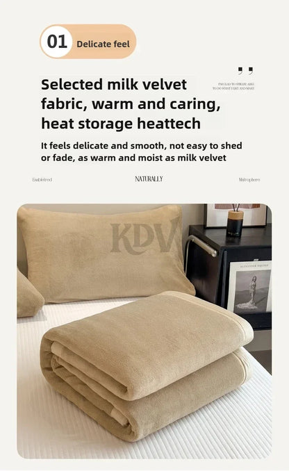 Double Layer Solid Color Milk Velvet Blanket Autumn Winter Thicken Warm Plush Blanket for Bed Sofa Single Double Thick Bed Sheet