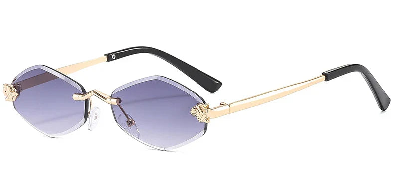 Luxury Polygon Sunglasses for Women Hipster Irregular Rimless Sunglasses Ladies Small Metal Frame Vintage Rhombus Eyewear Brown