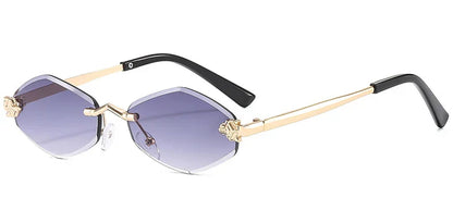 Luxury Polygon Sunglasses for Women Hipster Irregular Rimless Sunglasses Ladies Small Metal Frame Vintage Rhombus Eyewear Brown