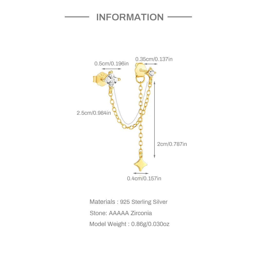 1PC 925 Sterling Silver Horse Eye Chain Tassel Zircon Drop Earrings For Women Ins Minimalism Geometric Earrings Gift