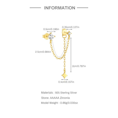 1PC 925 Sterling Silver Horse Eye Chain Tassel Zircon Drop Earrings For Women Ins Minimalism Geometric Earrings Gift
