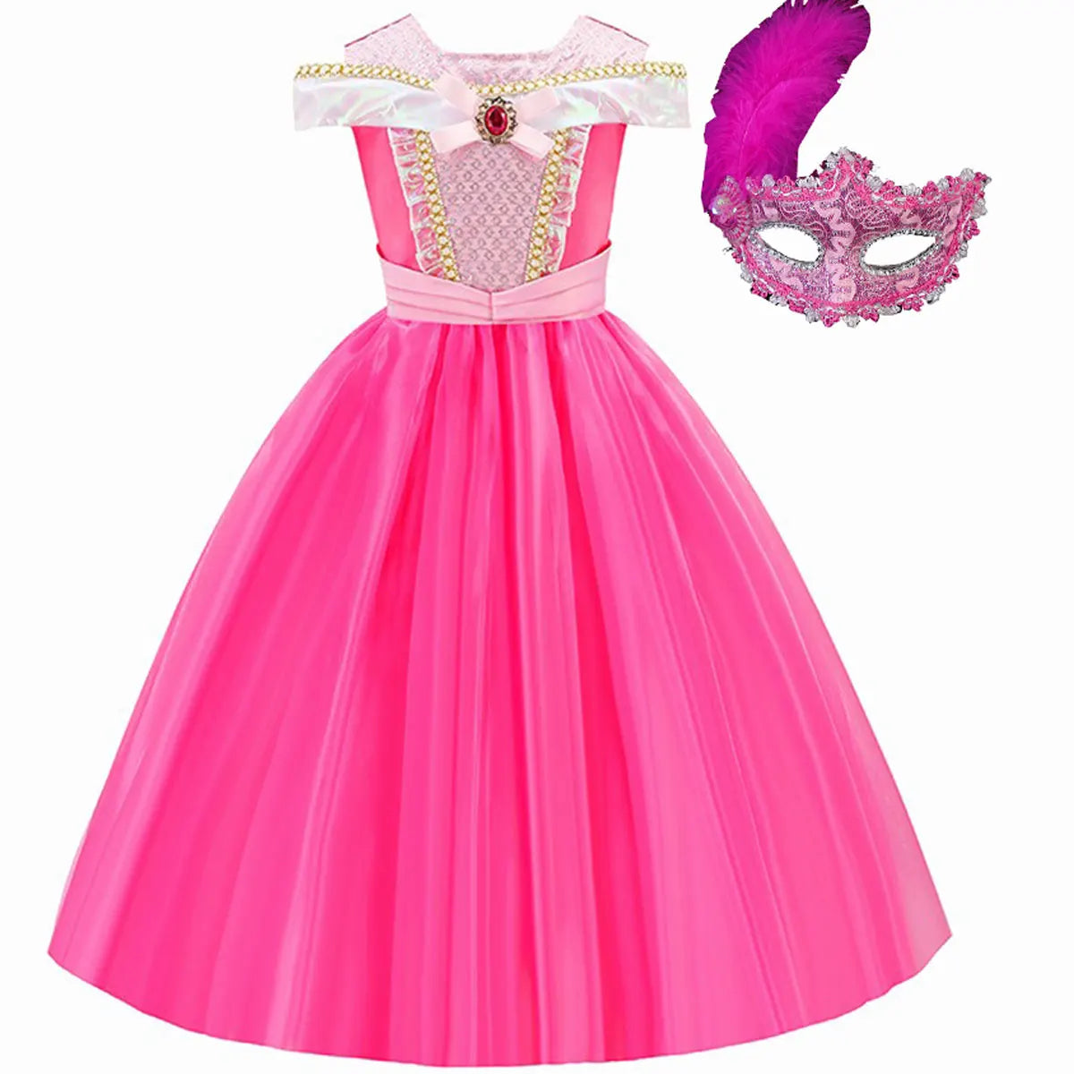Girls Sleeping Beauty Aurora Princess Dress Halloween Cosplay Costume Off Shoulder Kids Fancy Party Children Clothing 4-10 Years