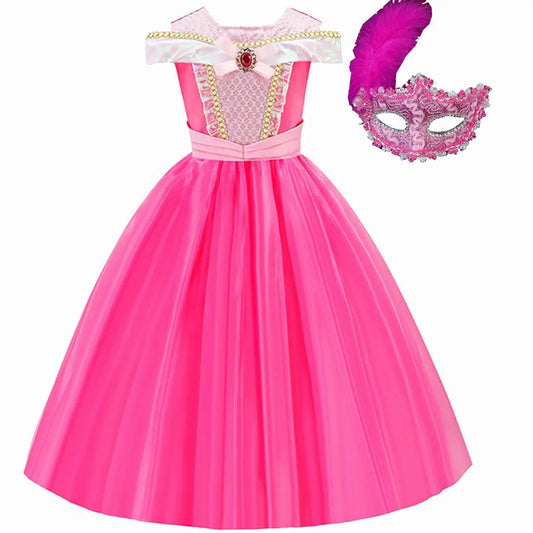 Girls Sleeping Beauty Aurora Princess Dress Halloween Cosplay Costume Off Shoulder Kids Fancy Party Children Clothing 4-10 Years