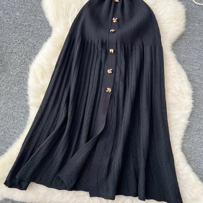 Fashion Elegant Patchwork Knitted Maxi Dress 2025 Summer Lady Turn-down Collar Shirt Sweater Dress Party Vestidos