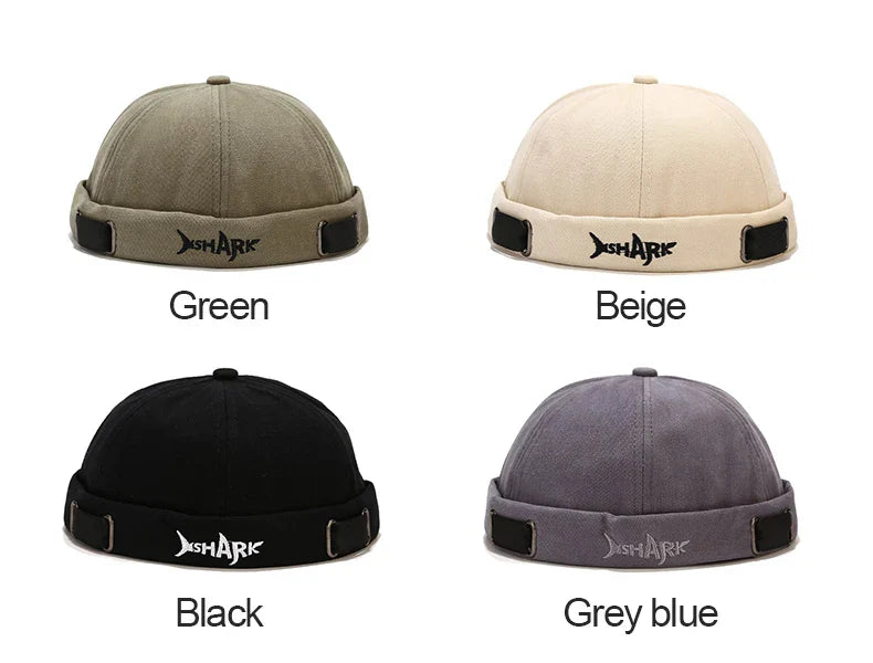 Embroidery Docker Cap Without Visor Shark Letter Brimless Caps Beanies Dome Adjustable Skullcap Solid Color Fashion Hat