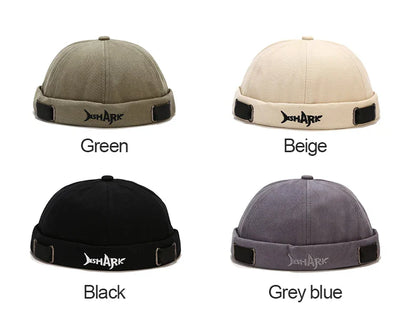 Embroidery Docker Cap Without Visor Shark Letter Brimless Caps Beanies Dome Adjustable Skullcap Solid Color Fashion Hat