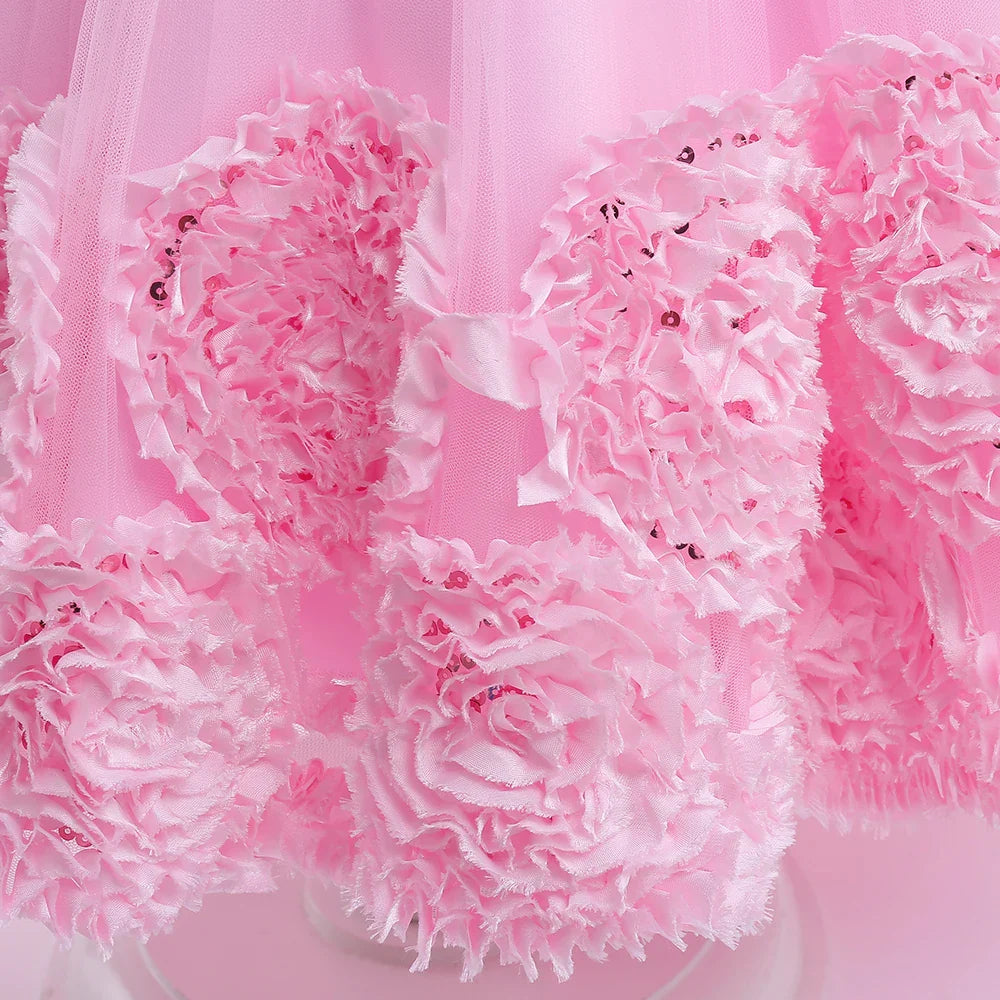 Summer Flower Party Girls Dress Christmas Costume Tulle Trailing Bridesmaid Princess Kids Dresses for Girl Wedding Birthday Gown
