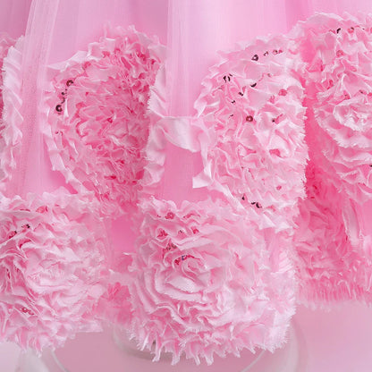 Summer Flower Party Girls Dress Christmas Costume Tulle Trailing Bridesmaid Princess Kids Dresses for Girl Wedding Birthday Gown