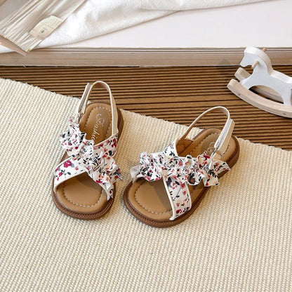 Summer Girl's Sandals Open Toe Flower Hook-loop Chic Kid's Flat Shoe Solid Colors Light Comfy Casual Daily Children Shoes 23-33