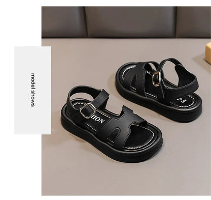New Summer Girl Sandals Fashion Solid Color Children Causal Versatile Open-toe Beach Shoes Breathable Kids Thick Bottom Sandals