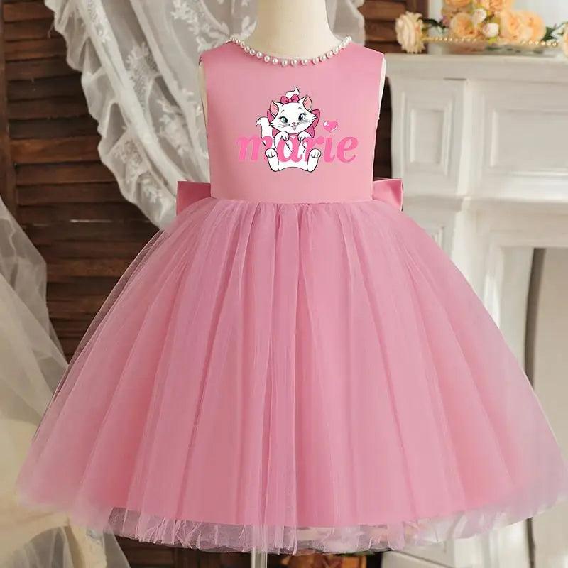 Princess Girl Bow Dress Kids Tulle Wedding Guest Party Birthday Pearls Elegant Bridesmaid Pageant Prom Ball Gown Gift