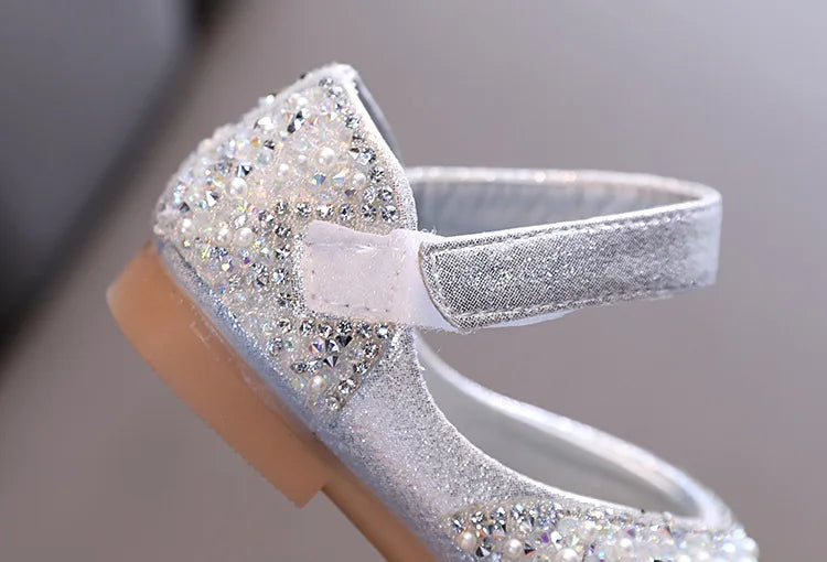 2026 Girls Princess Shoes Spring Children Bow Shoes Leather Shoe Kids Dance Shining Toddler Rhinestone Birthday Party Shoes