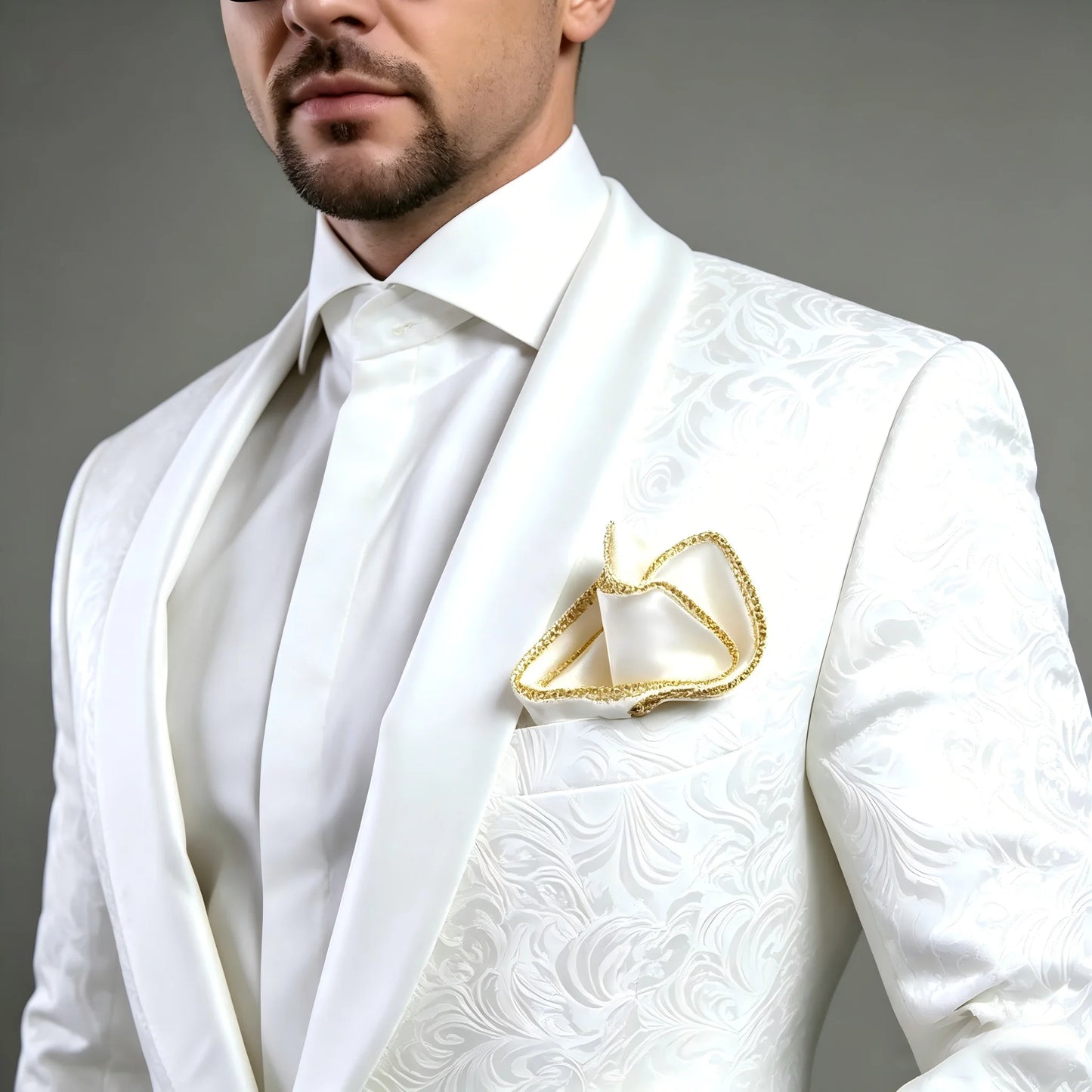 Men's White Floral Printed Two-Piece Suit Jacket Pants Groomsmen Men's Wedding Party Cocktail Party Formal Groom Tuxedos