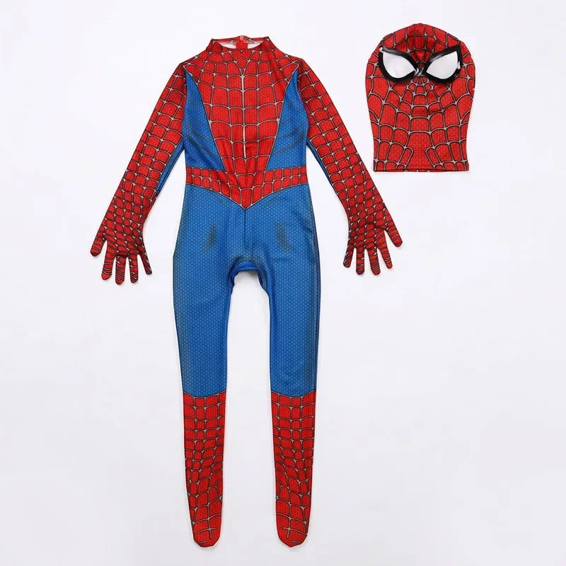 Boys Girls Superhero Costume Spider Web Jumpsuit With Mask For Kids Party Cosplay Movie Character Outfit Birthday Gift Play Cost