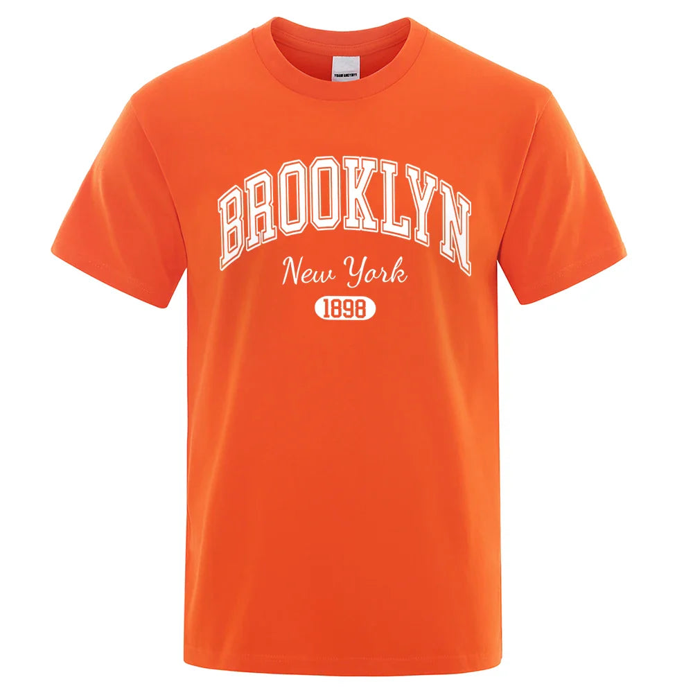 Brooklyn New York 1898 City Letter Print T Shirts Male Fashion Loose T-Shirts Casual O-Neck Tshirt Cotton Tees Tops Couple