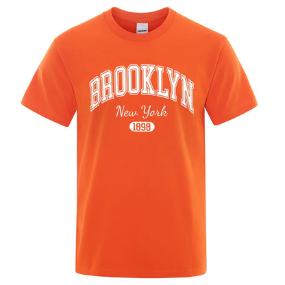 Brooklyn New York 1898 City Letter Print T Shirts Male Fashion Loose T-Shirts Casual O-Neck Tshirt Cotton Tees Tops Couple