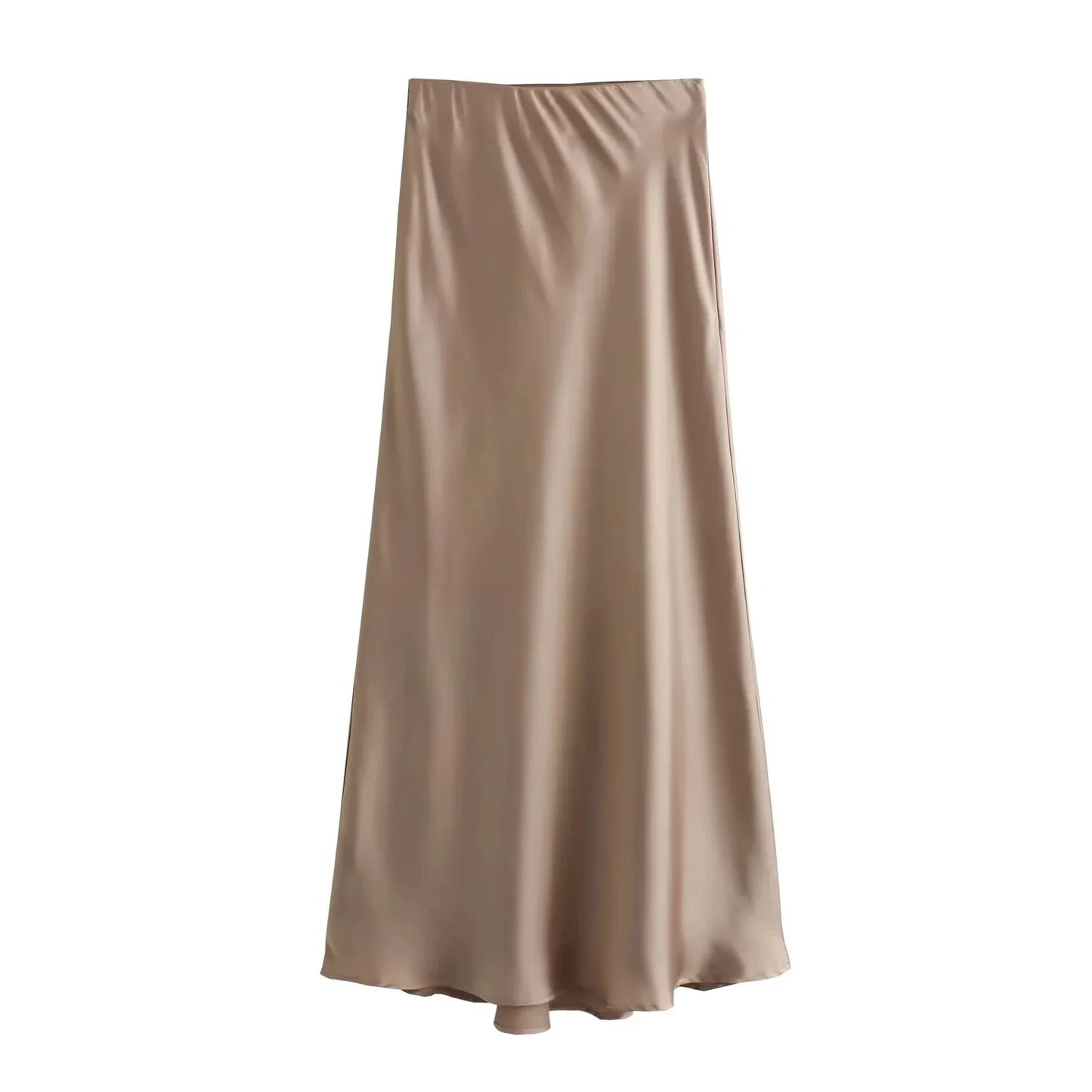 2024 Y2K Casual Women Long Skirt Spring Elastic High Waisted A-Line Casual Female Satin Skirts High Street Lady Skirts