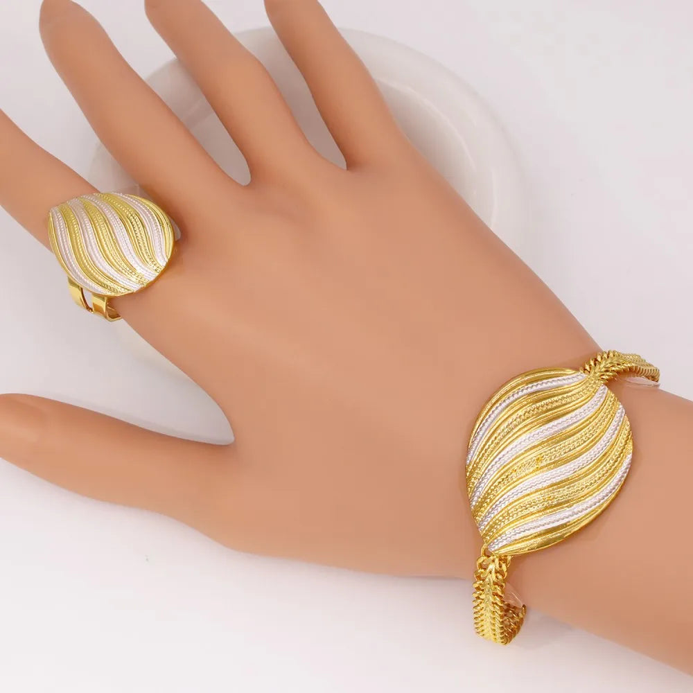 Two Tone Jewelry Set Gold Plated Big Pendant Necklace Bracelet Water Drop Earring Ring For Women Wedding Gifts 2025 New