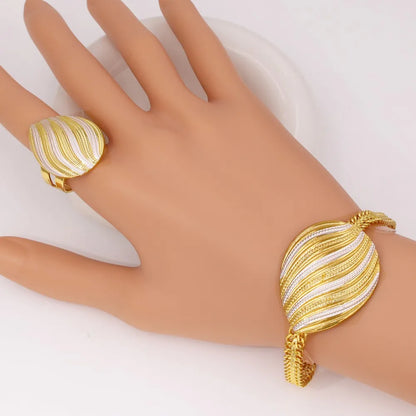 Two Tone Jewelry Set Gold Plated Big Pendant Necklace Bracelet Water Drop Earring Ring For Women Wedding Gifts 2025 New