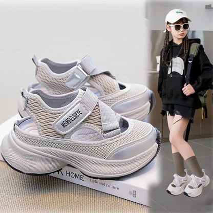 Boys Girls Sports Sandals Rotating Button Students Sneakers Hollowed-out Summer New Students Running Shoes Mesh Breathable