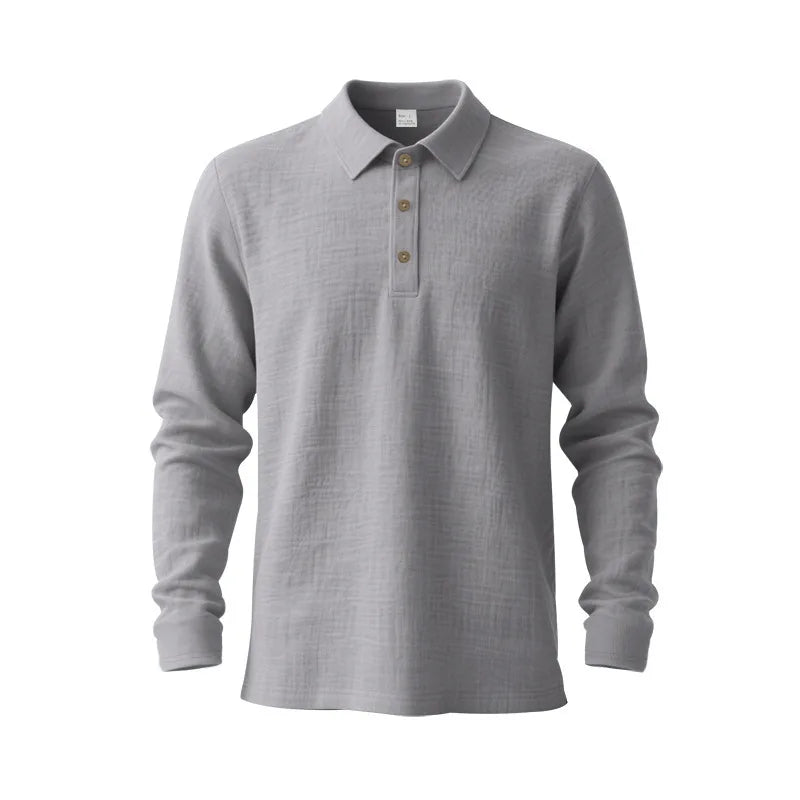 Linen shirt stand-up collar button-down men's loose casual breathable V-neck long-sleeved polo shirt