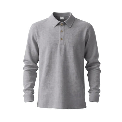 Linen shirt stand-up collar button-down men's loose casual breathable V-neck long-sleeved polo shirt