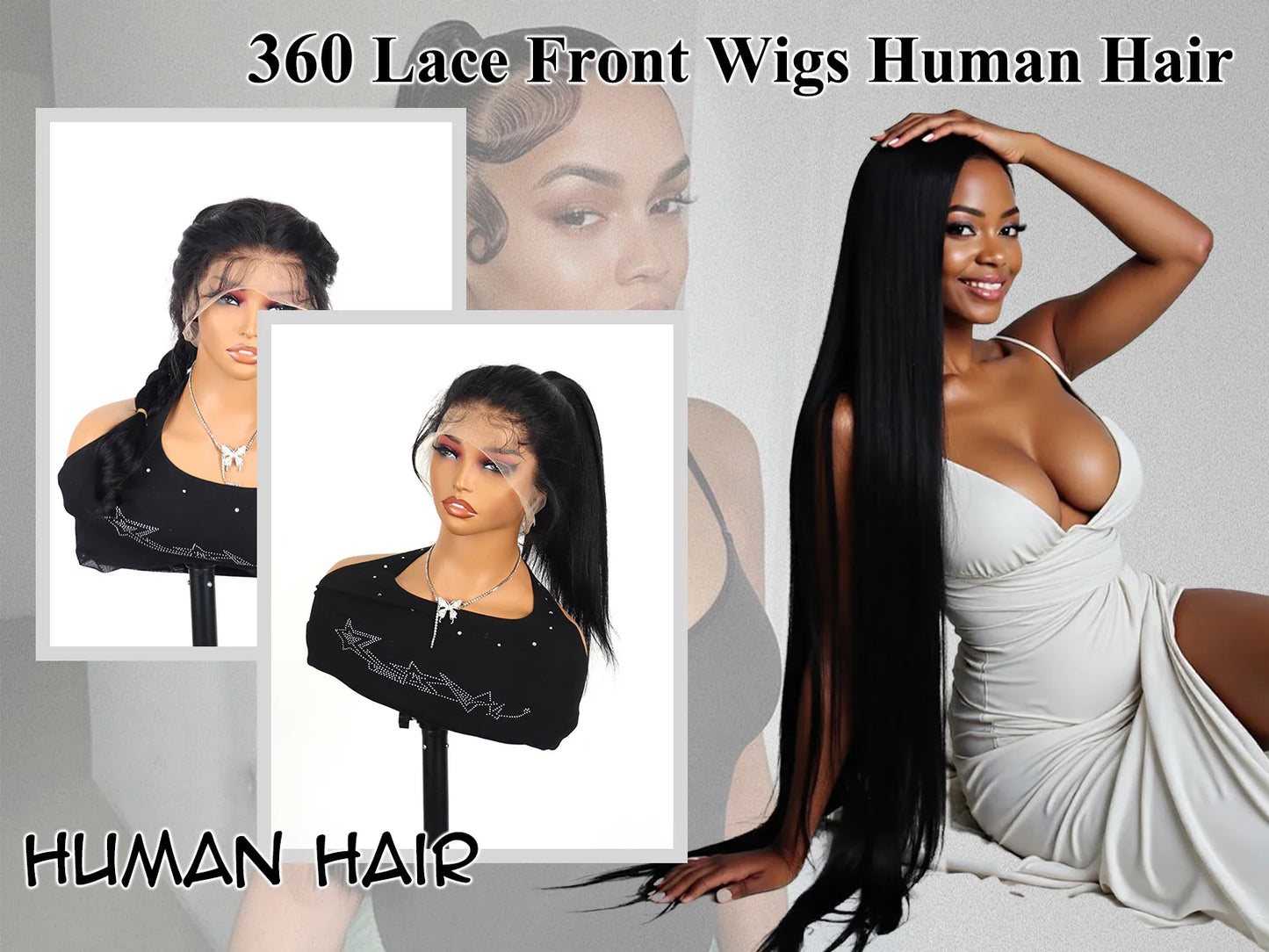 40 46 50 Inch Raw 13x6 HD Transparent Bone Straight Lace Frontal Human Hair Wigs 200 Density 360 Full Lace Front Human Hair Wig