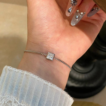 5.5mm D Vvs1 Princess Cut Moissanite Bracelet for Women Candy Elegant Wedding Chain Pure 925 Silver Jewelry Birthday Gift