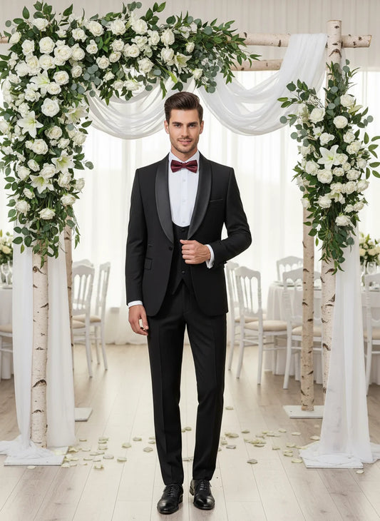 Men's suit black collar formal dress wedding three-piece suit orthodox suit vest pants