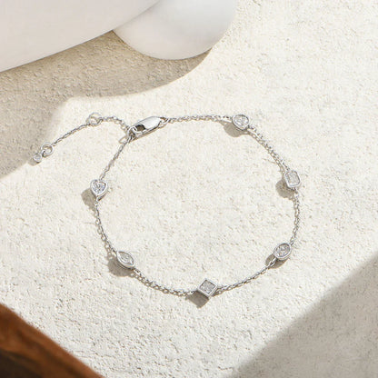 Mixed Cut Bezel Moissanite Bracelets for Women S925 Silver Adjustable Extension Chain Popular Jewelry for Wedding Party