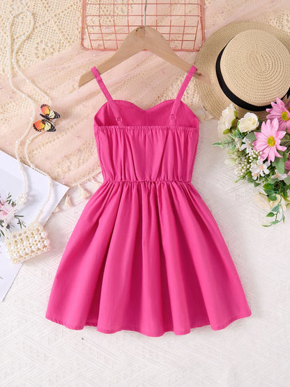 Vestido Estampado Coração de Menina de Verão, Saia Evasê Sem Mangas para Festa de Aniversário, Alcinha Ombro a Ombro, Roupa Diária ao Ar Livre 2-10T