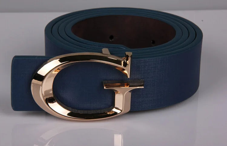 Men's and Women's Casual Fashion Belt  Korean Version Gold Buckle Belt Trendy I-shaped Buckle Belt