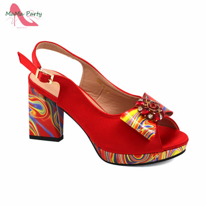 Red Color Italian Design Shoes Matching Bag Set Super High Heels Pumps for Garden Party