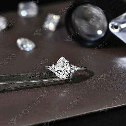 New Solid S925 Sliver 2.0ct Moissanite Rings for Women D VVS1 Pear Shape Diamond Engagement Wedding Fine Jewelry Gift