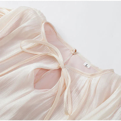Stunning Shiny Ruffles Lace Up Mini Dress Women's Chic Loose Hollow Out A-line Pleated Vestidos Lady Summer Party Gowns 2025 New