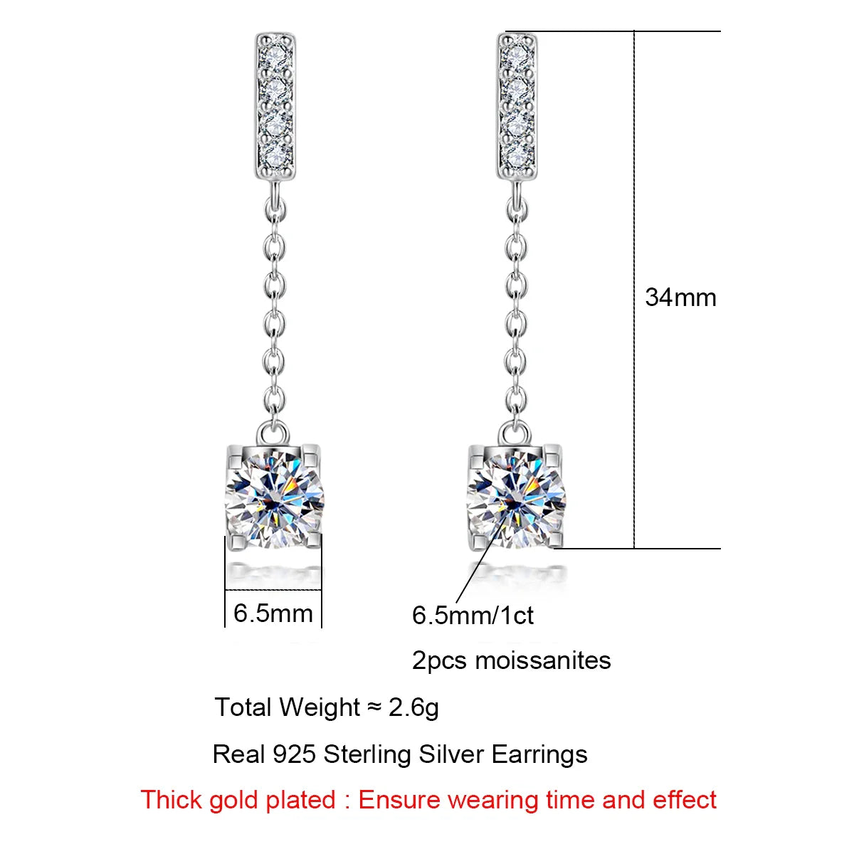 1 Carat D Color Moissanite Diamond Classic Earrings 18K White Gold Plated Charm Earrings For Women Jewelry Wholesale