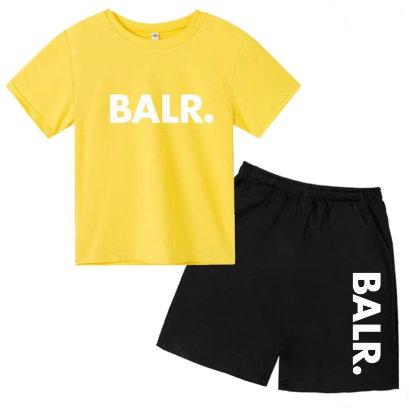Kids T-shirt Summer Sunshine Brand Monogram Print Short Sleeve+Shorts 2P Boys Girls Toddler 3-12years Leisure Sports Jogging Set