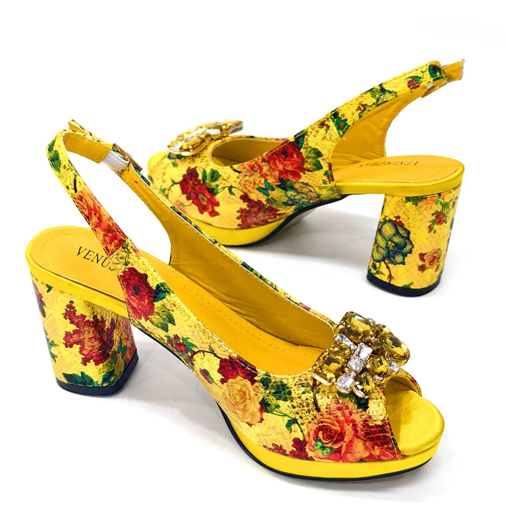 Italian Sandals and Bags Matching Set Women Heel Party for Gold Colour Wedding Bigger Size Thick Heel Shoes