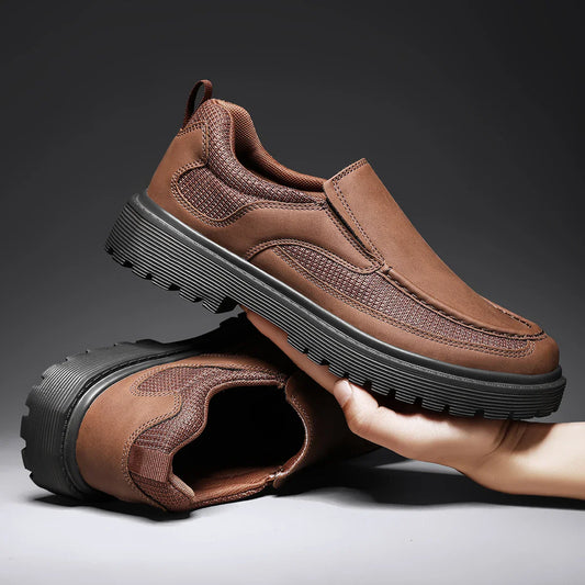 Fashion Khaki Casual Shoes for Men Suede Leather Loafers Men Platform Slip-On Men's Driving Shoes Lightweight Leisure Men Shoes