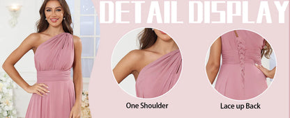 Vestidos de Daminha de Um Ombro para Mulheres Vestido de Noite Formal Longo de Chiffon Plissado Vestidos de Madrinha para Casamentos