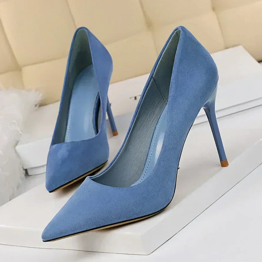 Women 9cm High Heels Daily Party Colorful Suede Pumps Female Scarpins Stiletto Evening Banquet Red Yellow Shoes Plus Size 34-43
