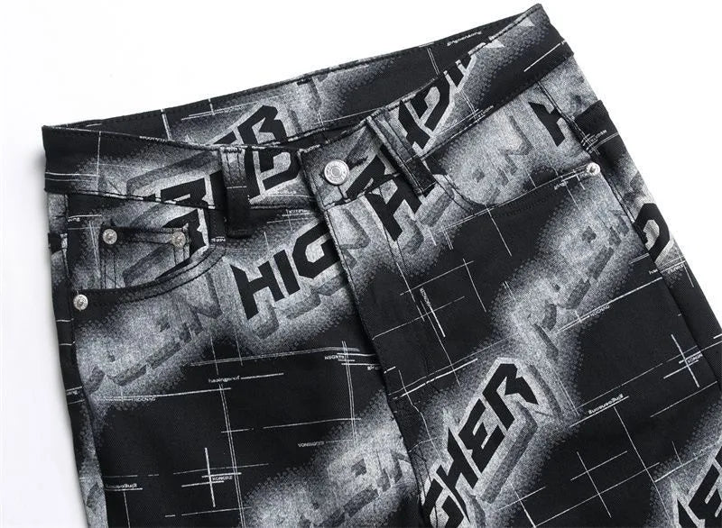 Spring and Autumn Fashion Trend Printed Straight-Leg Stretch Denim Jeans For Men Comfortable Casual Sports High-Quality Jeans