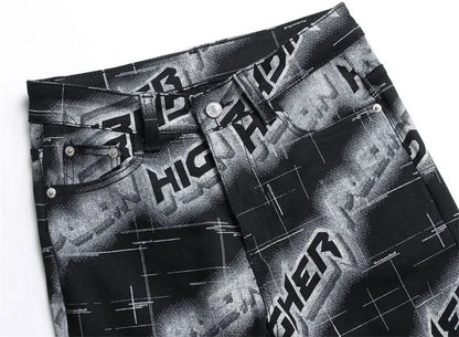 Spring and Autumn Fashion Trend Printed Straight-Leg Stretch Denim Jeans For Men Comfortable Casual Sports High-Quality Jeans