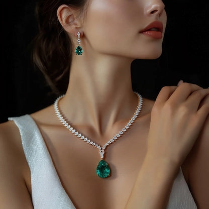 Luxury Shiny Water Drop Cubic Zirconia Necklace Earring Set for Women High Quality Fashion Party Wedding Jewelry N-1019