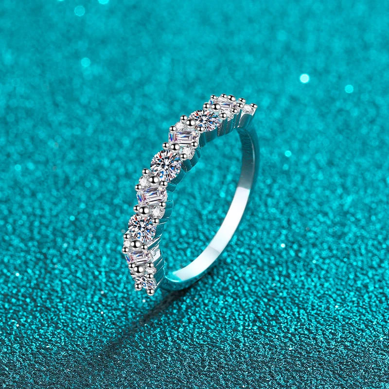 Emerald Cut Round Cut Full Moissanite Ring for Women Sparkling 925 Sterling Silver Lab Diamond Wedding Band Fine Jewelry