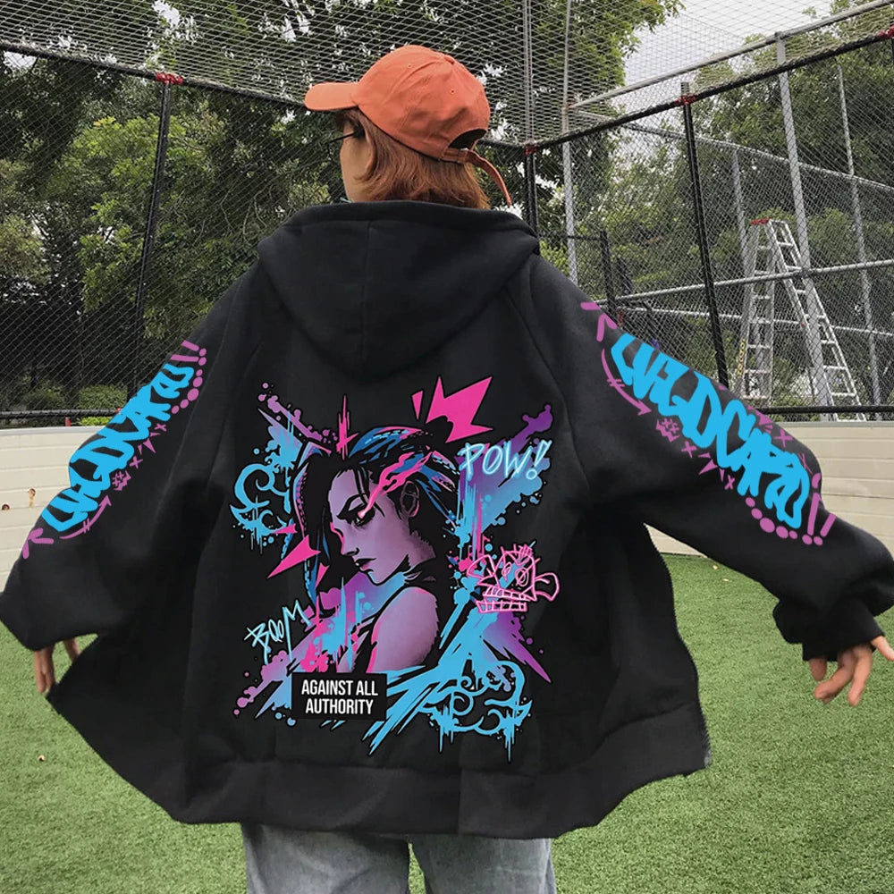 2025 Anime Arcane Vi Zipper Hoodie Harajuku Pullover Tops Long Sleeve Loose Casual Sweatshirts