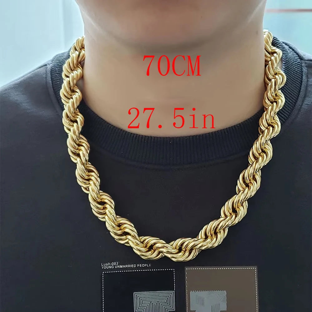 60cm 24in Punk Thick Chain Bicolor Gold-Plated Necklace For Men Women Hip Hop Luxury Copper Chain Dubai Jewelry Neck Party Gift